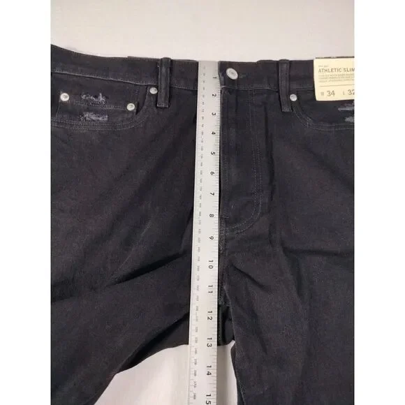 Abercrombie & Fitch Jeans Mens 34 Black‎ Athletic Slim Distressed Slow Fashion